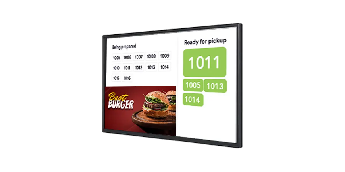 Order ready display system Saudi Arabia, QSR order status board GCC, Digital order pickup screen Saudi, Restaurant order ready signage Riyadh, Customer queue display UAE, Food pickup notification screen Qatar, Smart kitchen display board KSA, Digital queue management system Bahrain, Drive-thru order ready board Oman, Self-service pickup display Kuwait, Restaurant pickup screen Saudi Arabia, Real-time order tracking board GCC, QSR digital display screen Saudi, Kitchen to customer order board UAE, Touchless order notification board Riyadh, Order collection screen for restaurants GCC, Pickup counter display Saudi Arabia, Customer-facing order screen UAE, Restaurant smart queue board KSA, Fast food order management screen Saudi